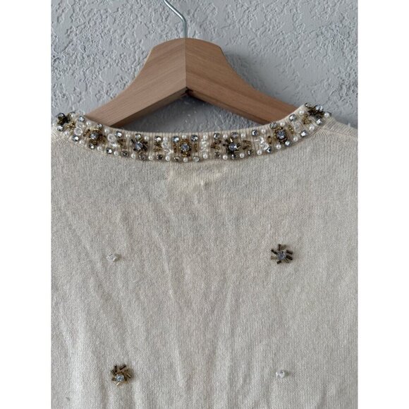 Kate Spade Elizabeth Be Dazzled Wool Ivory Beaded Pearl Cardigan Timeless Dainty - Picture 10 of 10